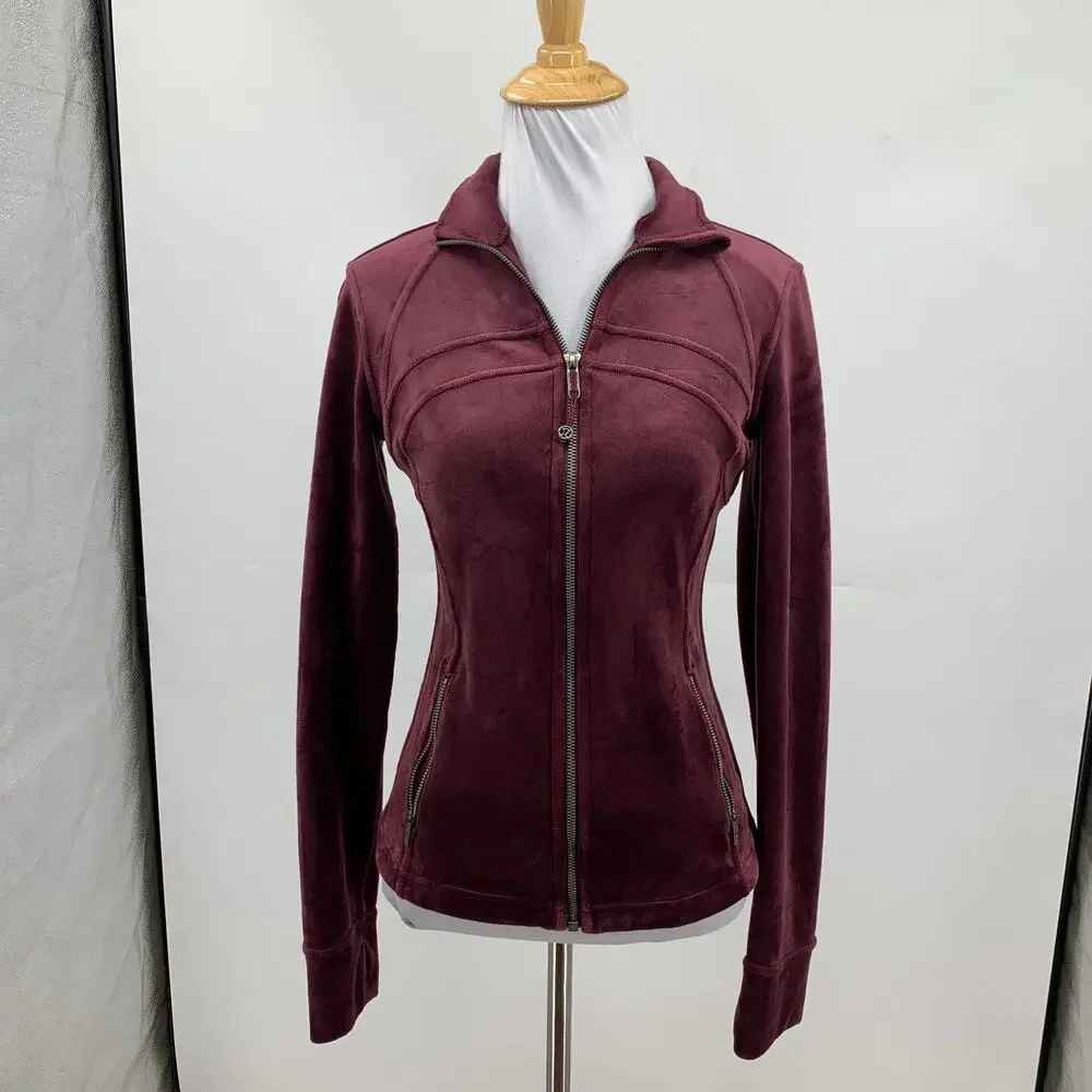 Lululemon Jacket Women 4 Crimson Define Velour Form Fitting Textured Performance